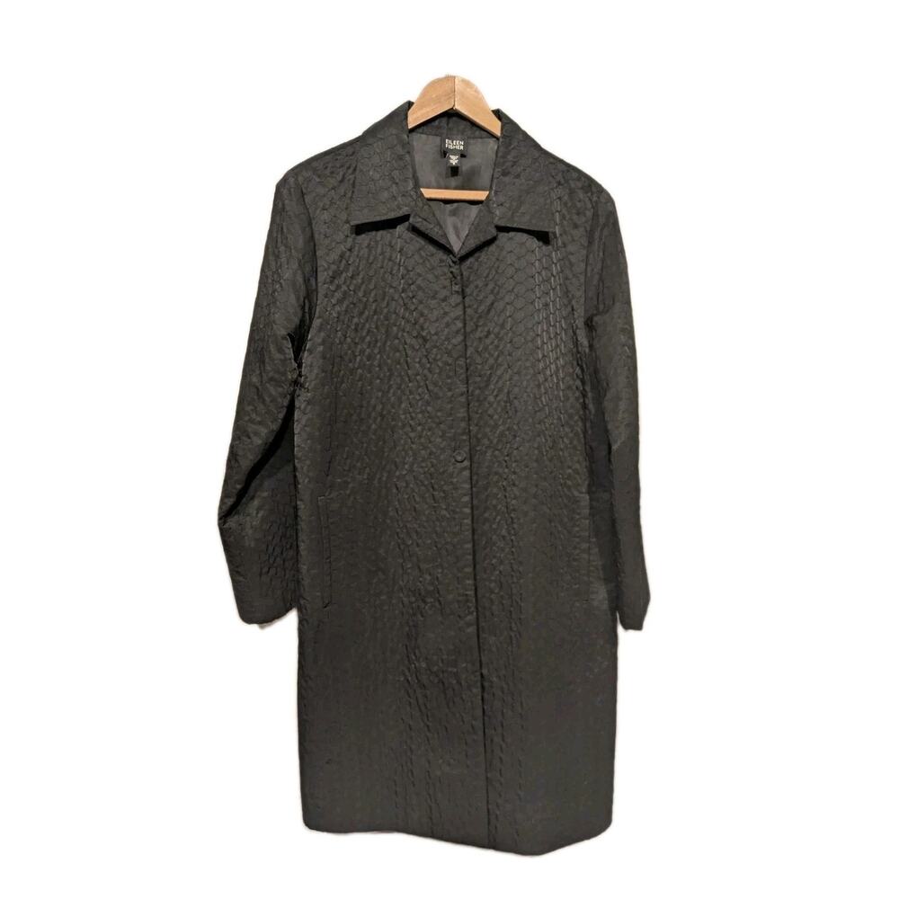 Vintage‎ 90s Eileen Fisher Textured Black Trench Coat Peacoat Sz Small